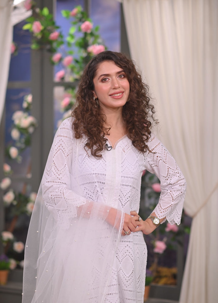 Naaz Couture RTW Chikankari Lawn 3 Piece Suit Suit-White Festive Collection