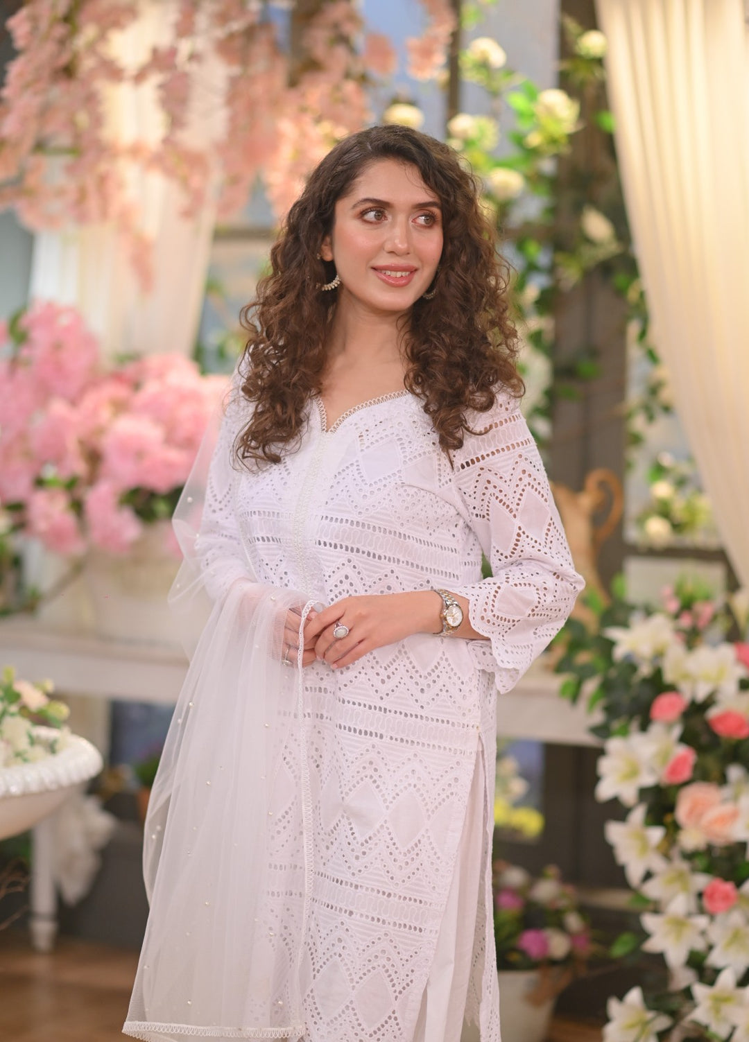 Naaz Couture RTW Chikankari Lawn 3 Piece Suit Suit-White Festive Collection