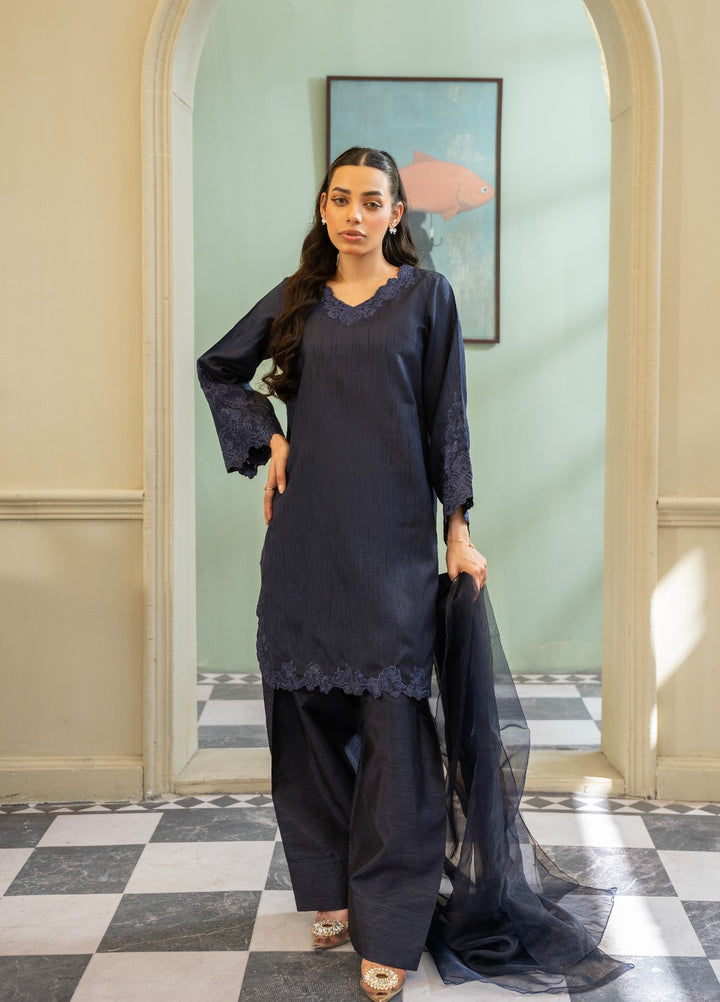 Naaz Couture RTW Embroidered Lawn 3 Piece Suit Suit-Navy Blue Festive Collection