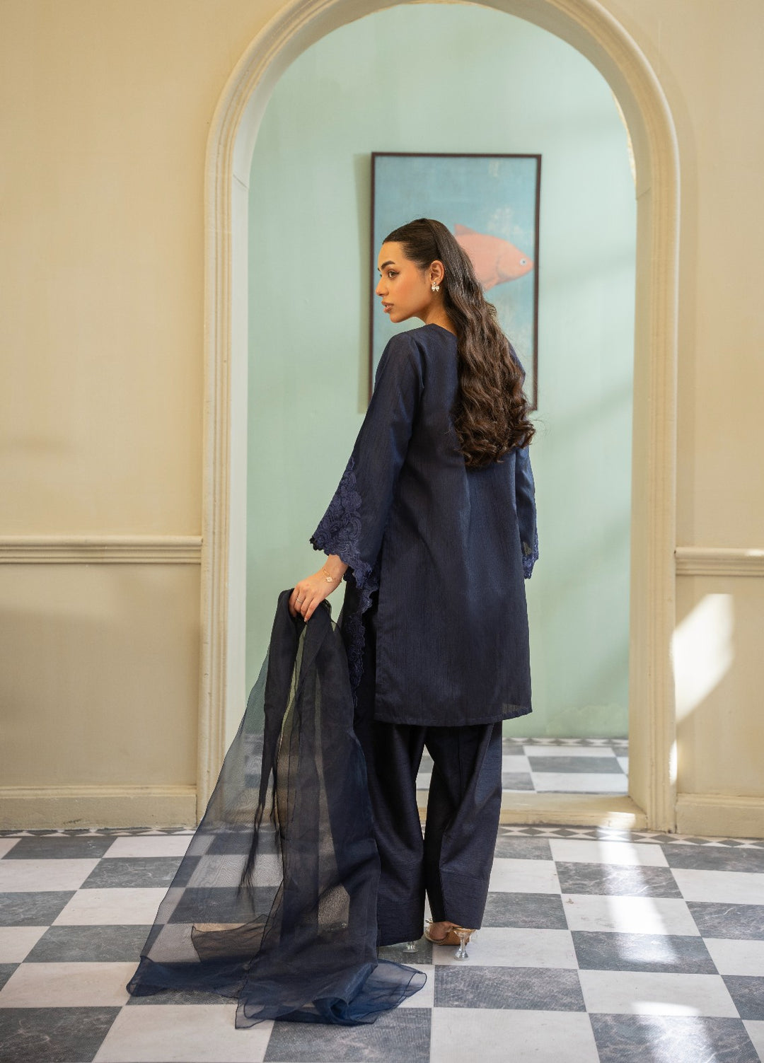 Naaz Couture RTW Embroidered Lawn 3 Piece Suit Suit-Navy Blue Festive Collection