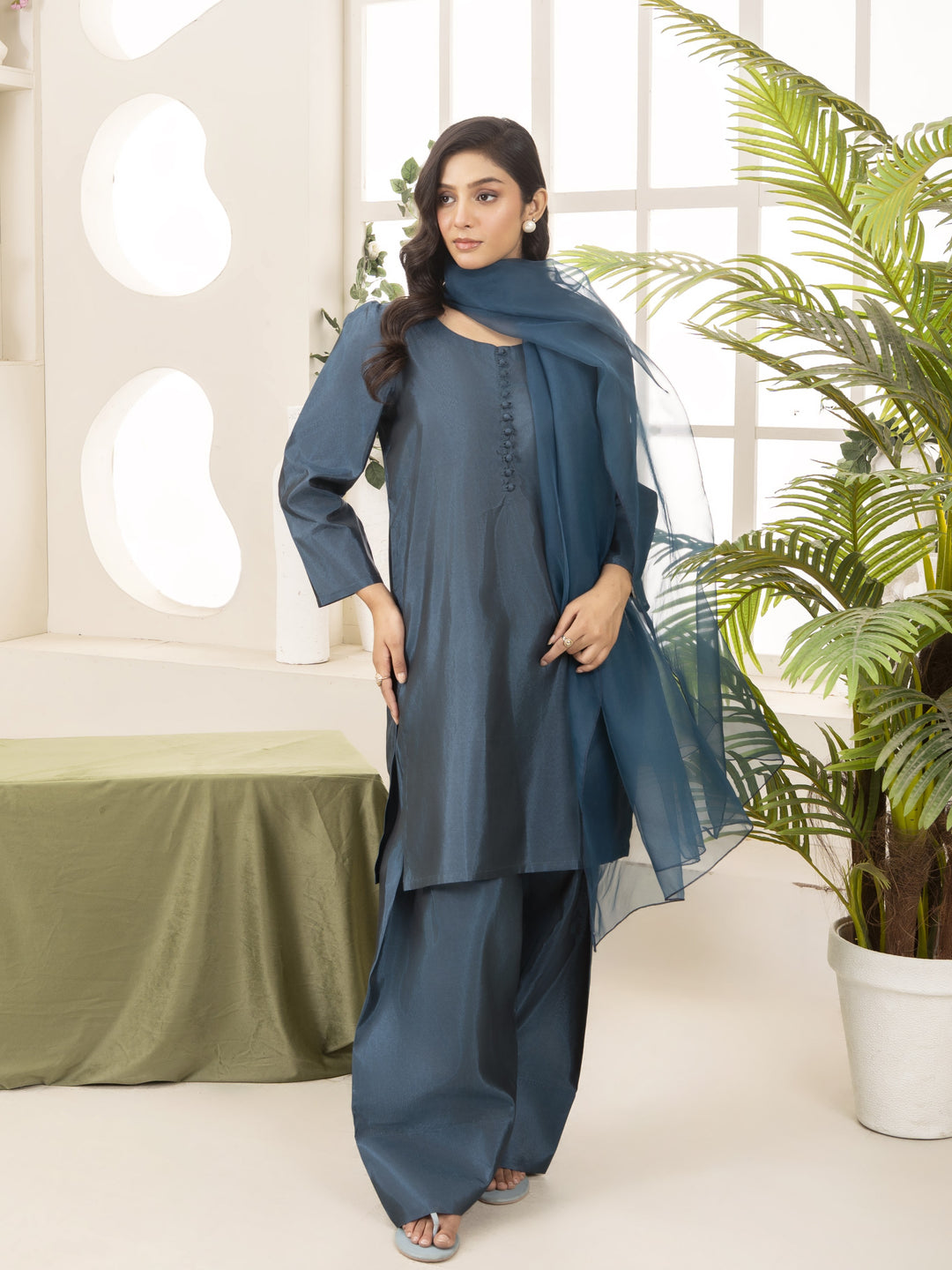 Naaz Couture RTW Embroidered Lawn 3 Piece Suit Suit-Teal Festive Collection