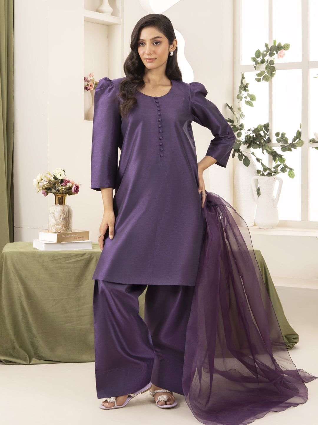 Naaz Couture RTW Embroidered Lawn 3 Piece Suit Suit-Purple Festive Collection