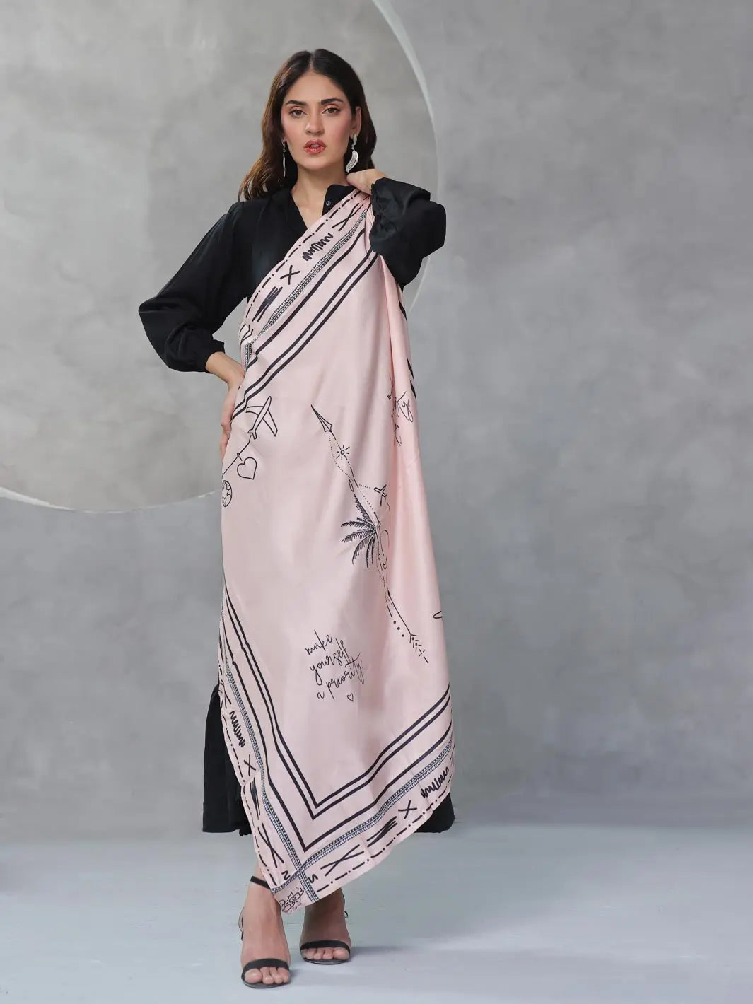 TNG Women RTW Printed Crinkle Chiffon 1 Piece Manzar Scarf Casual Collection