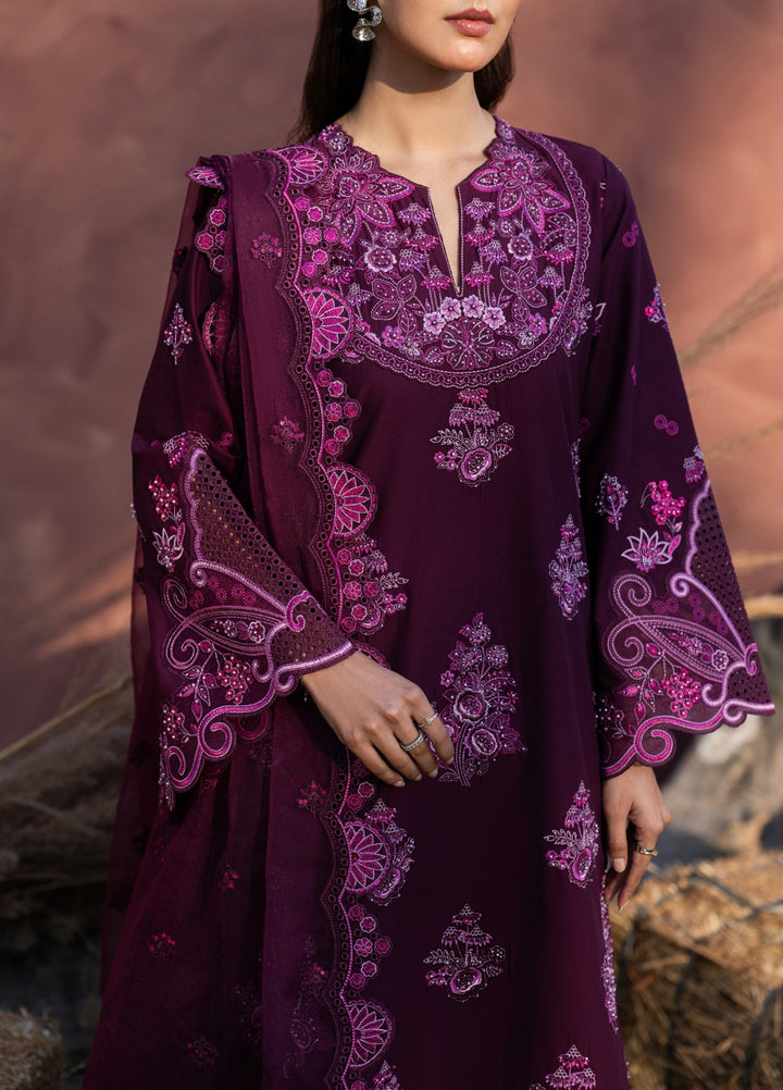 Aura of Flora by Zarizaa Unstitched Embroidered Lawn 3 Piece Suit BERRY Lawn Collection