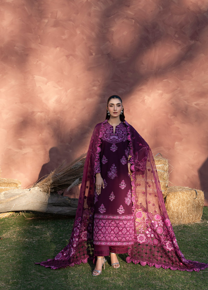 Aura of Flora by Zarizaa Unstitched Embroidered Lawn 3 Piece Suit BERRY Lawn Collection