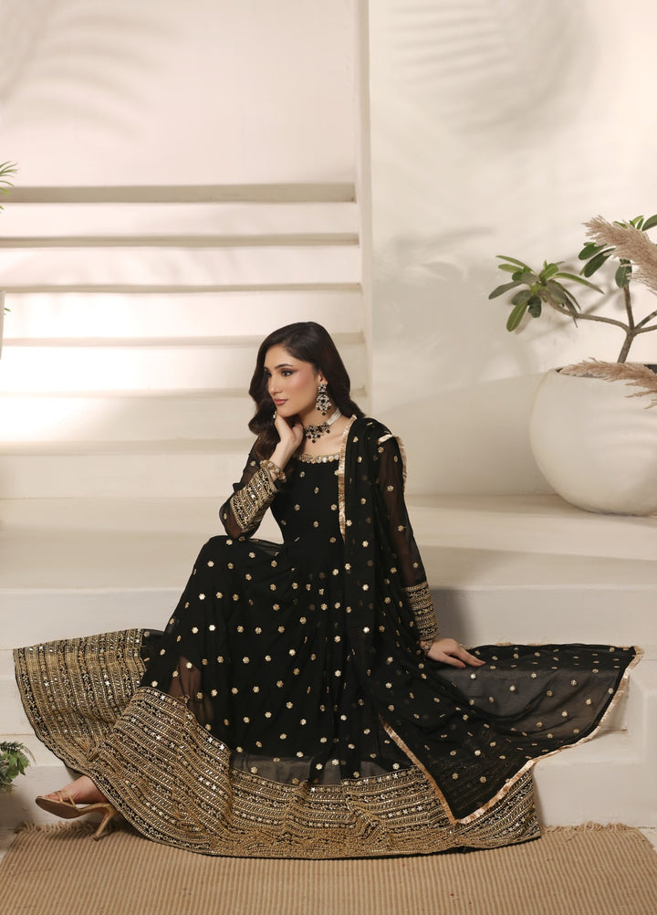 Unss Apparel Women RTW Embroidered Chiffon 3 Piece Suit Mayal Black Festive Collection