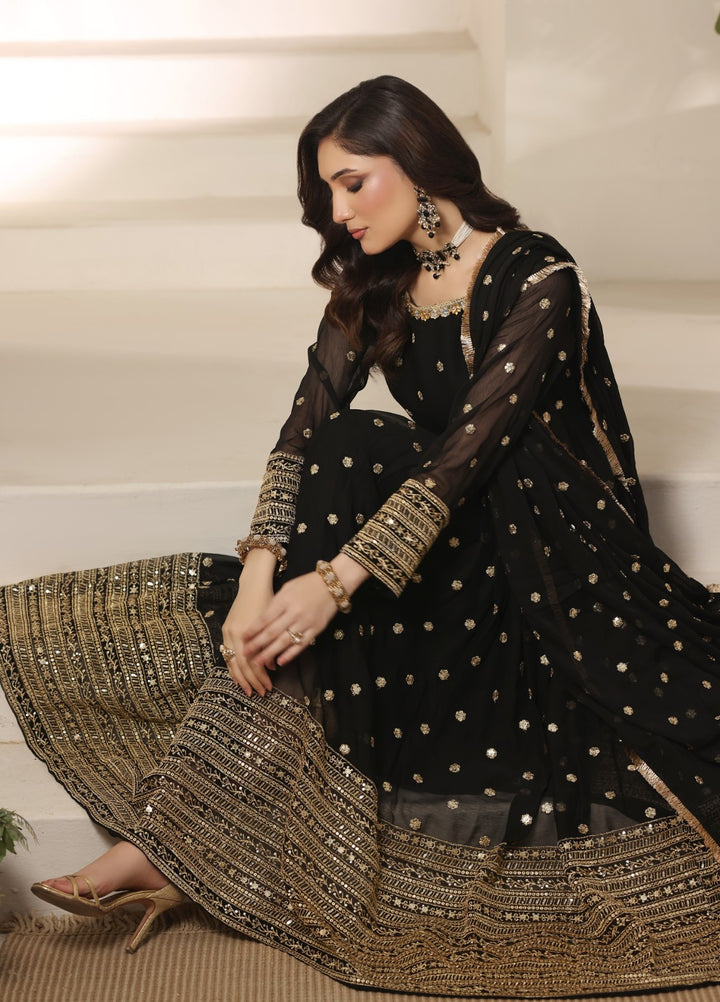Unss Apparel Women RTW Embroidered Chiffon 3 Piece Suit Mayal Black Festive Collection