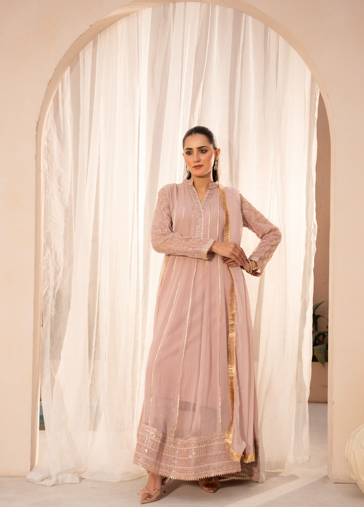 Kashish by HEM Women RTW Embroidered Chiffon 3 Piece Suit Baby Pink Festive Collection