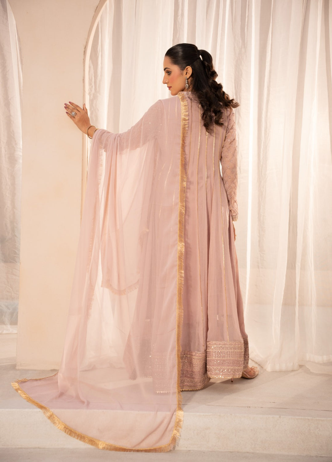 Kashish by HEM Women RTW Embroidered Chiffon 3 Piece Suit Baby Pink Festive Collection