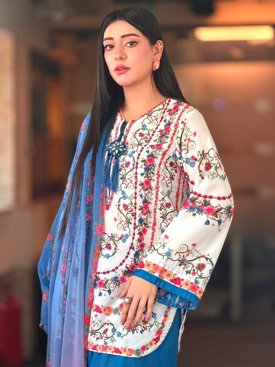 Syra's Atelier RTW Printed Lawn 3 Piece Suit Jahan Ara Blue Casual Collection