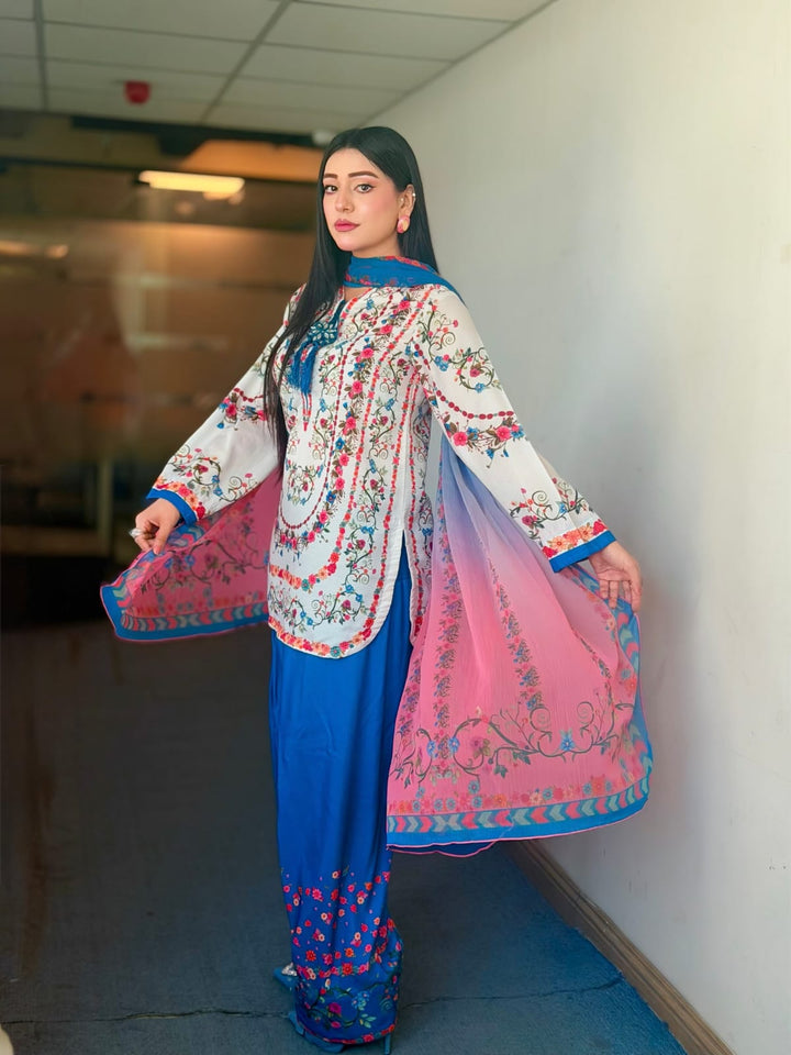 Syra's Atelier RTW Printed Lawn 3 Piece Suit Jahan Ara Blue Casual Collection