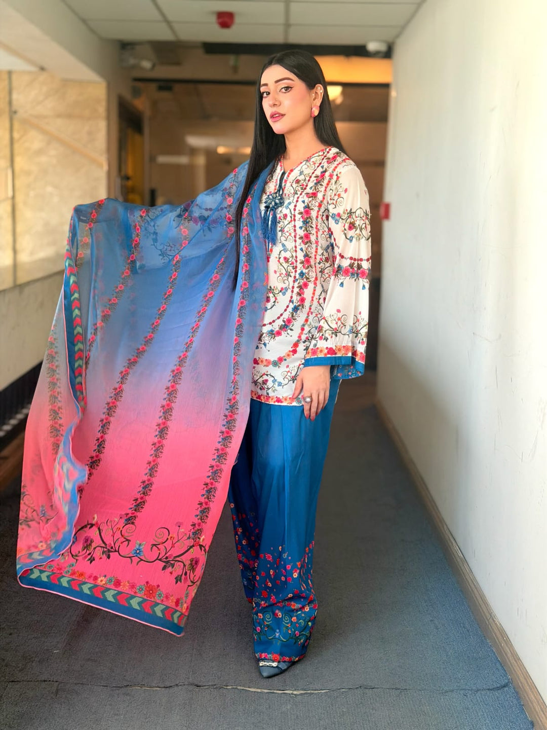 Syra's Atelier RTW Printed Lawn 3 Piece Suit Jahan Ara Blue Casual Collection