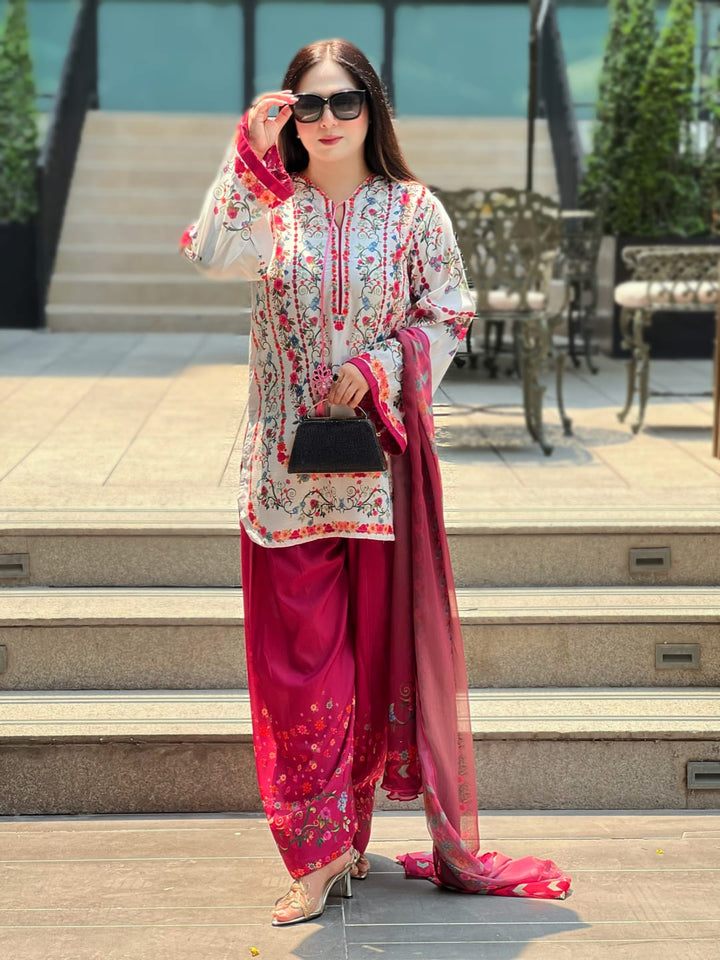 Syra's Atelier RTW Printed Lawn 3 Piece Suit Jahan Ara Pink Casual Collection