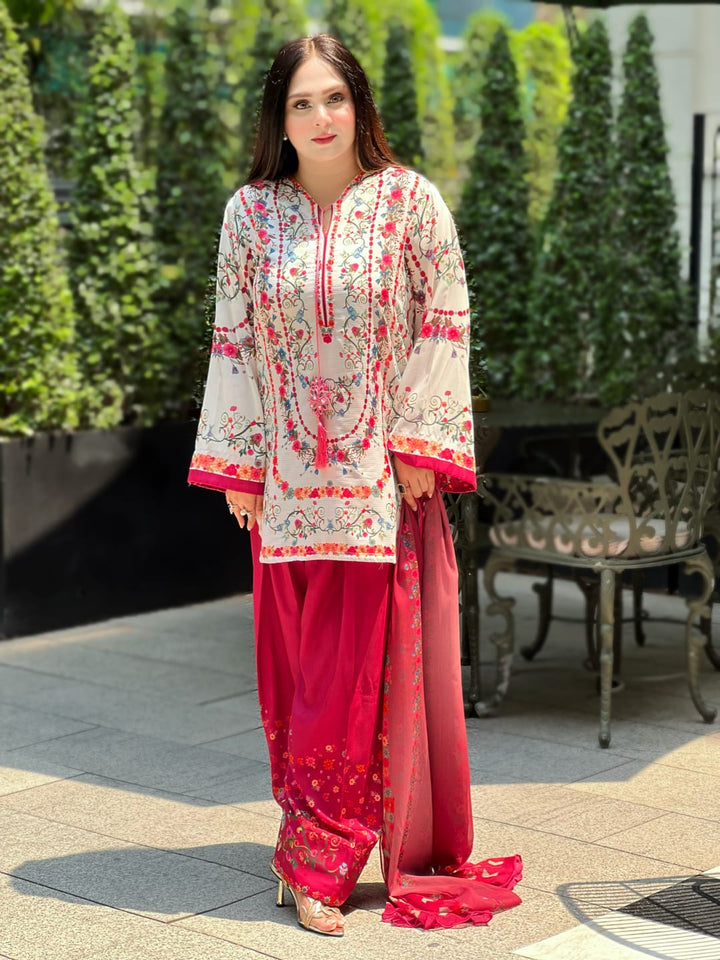 Syra's Atelier RTW Printed Lawn 3 Piece Suit Jahan Ara Pink Casual Collection