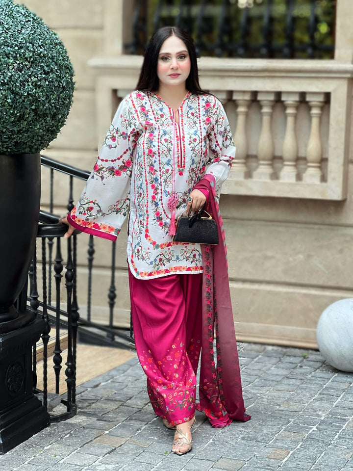 Syra's Atelier RTW Printed Lawn 3 Piece Suit Jahan Ara Pink Casual Collection