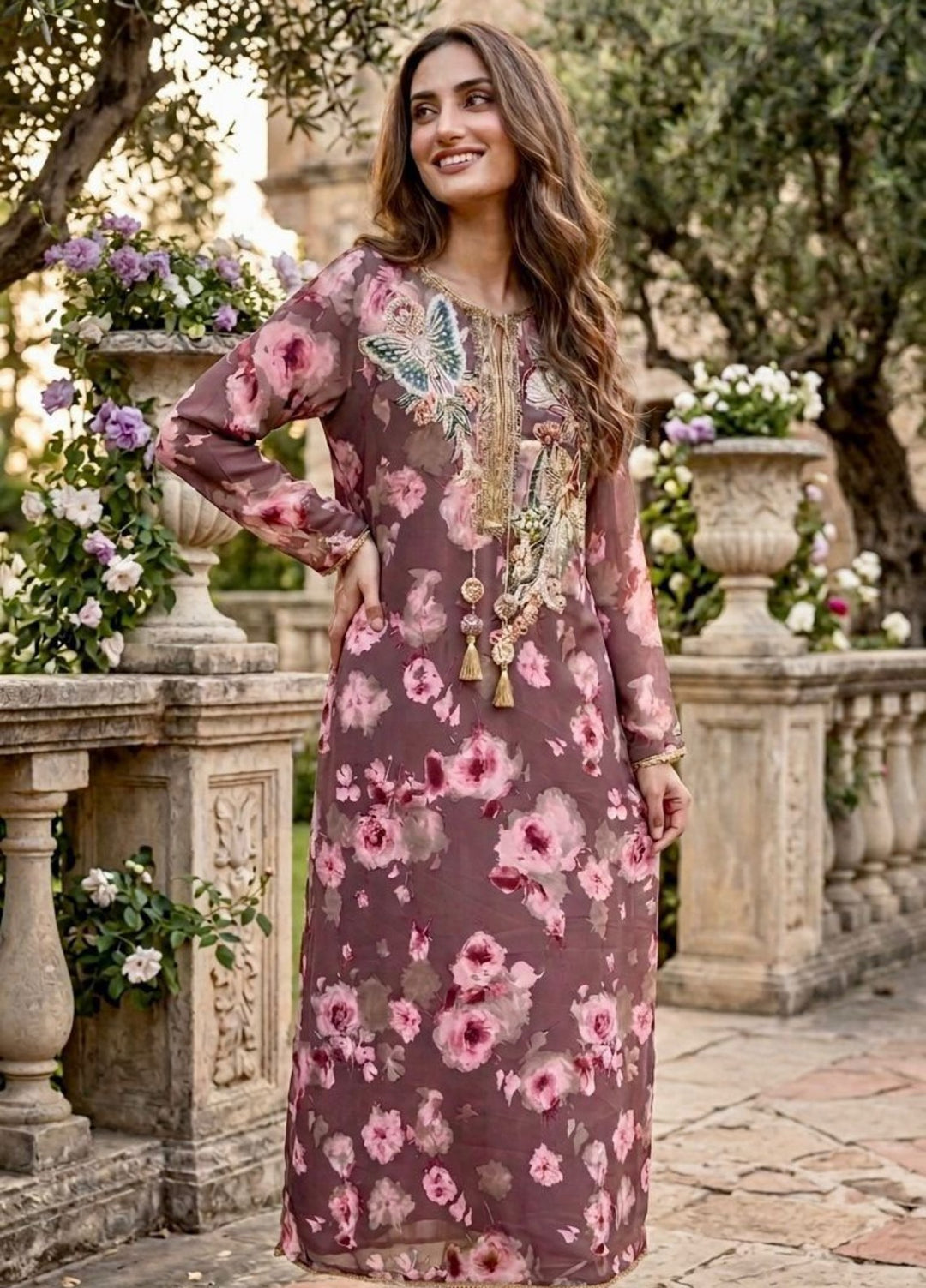 House of Nyyra Women RTW Embroidered Grip 1 Piece Suit Noir Rose Summer Collection