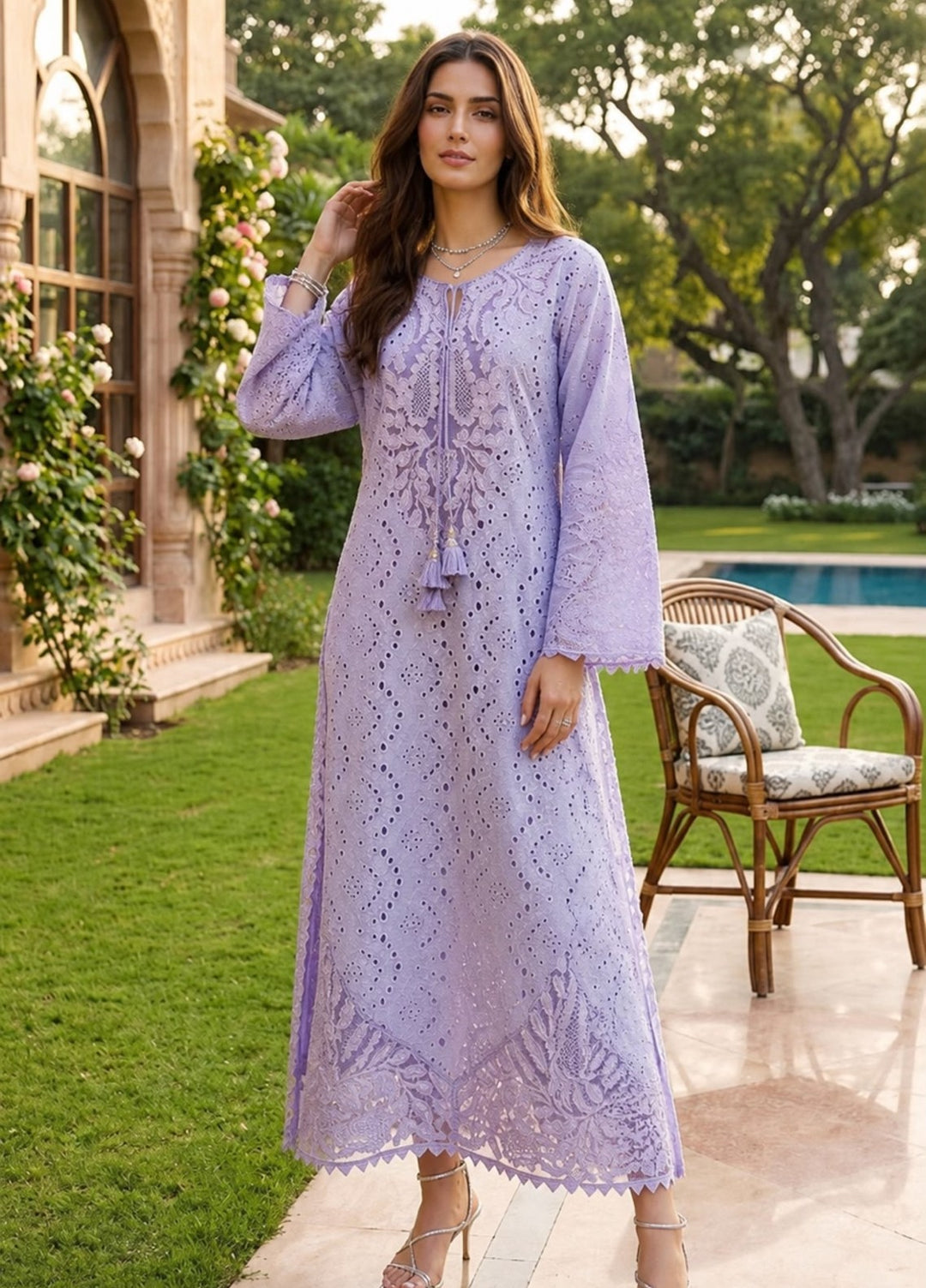 House of Nyyra Women RTW Embroidered Chikankari 1 Piece Suit Lilac Mist Summer Collection