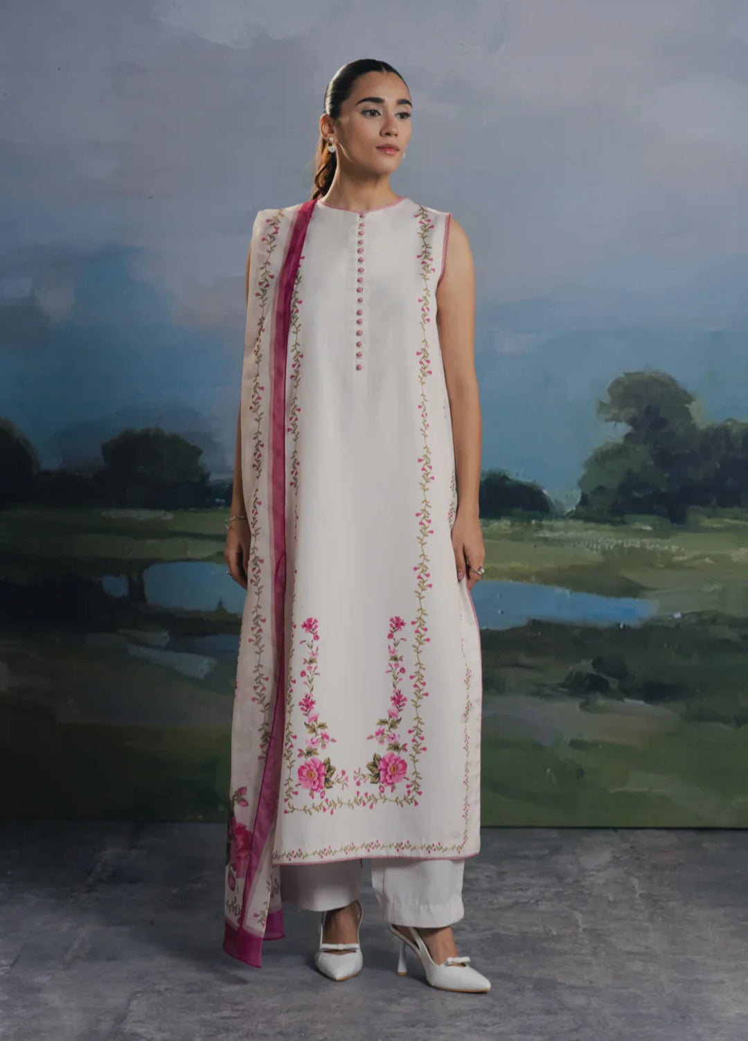 Hiddden Garden by Jahaan RTW Printed Crepe 3 Piece Suit Cloud Casual Collection