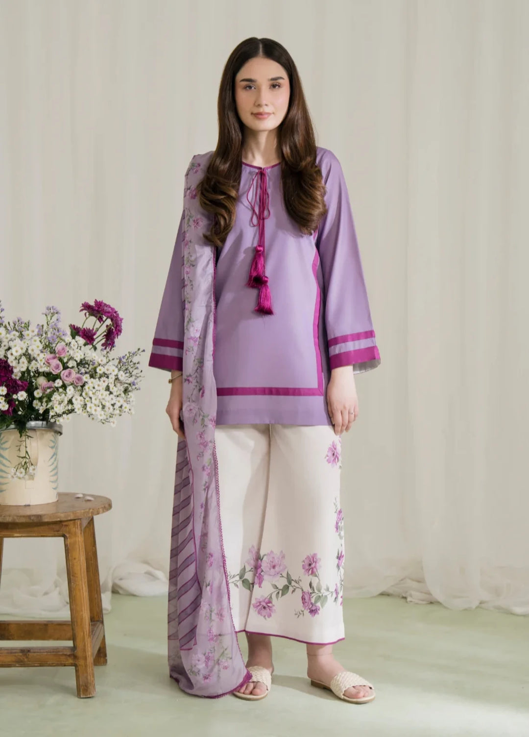 Blossom Hour by Jahaan RTW Printed Crepe 3 Piece Suit Lilas Casual Collection