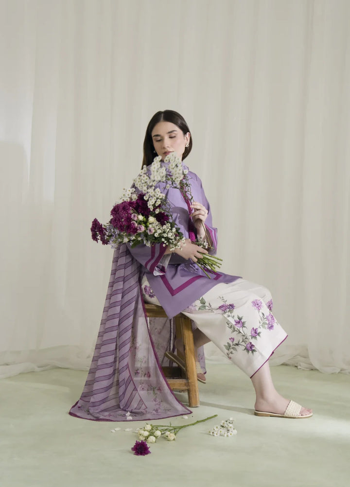 Blossom Hour by Jahaan RTW Printed Crepe 3 Piece Suit Lilas Casual Collection
