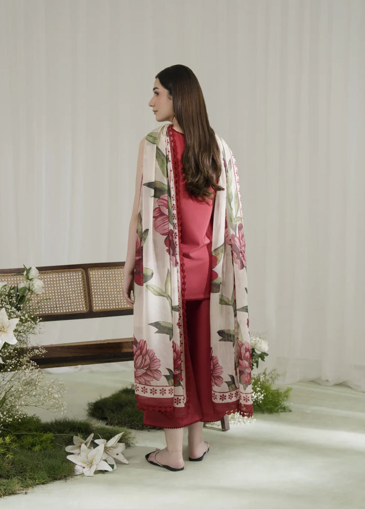 Blossom Hour by Jahaan RTW Printed Crepe 3 Piece Suit Crimson Casual Collection