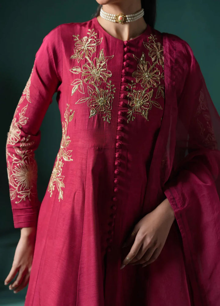 Koel by Jahaan RTW Embroidered Raw Silk 3 Piece Suit Claret Festive Collection