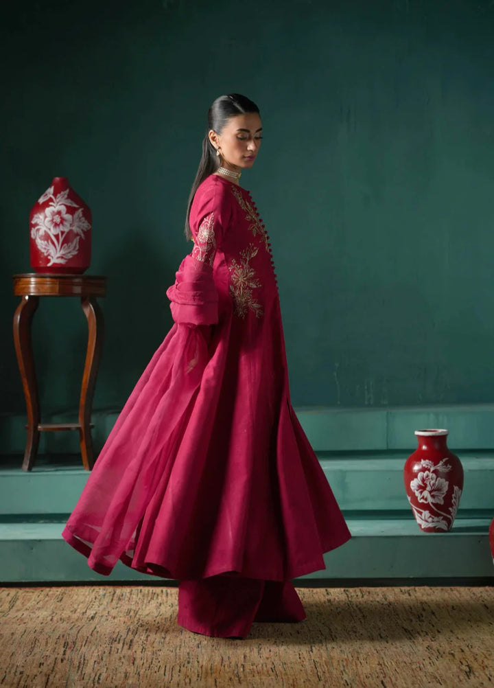 Koel by Jahaan RTW Embroidered Raw Silk 3 Piece Suit Claret Festive Collection