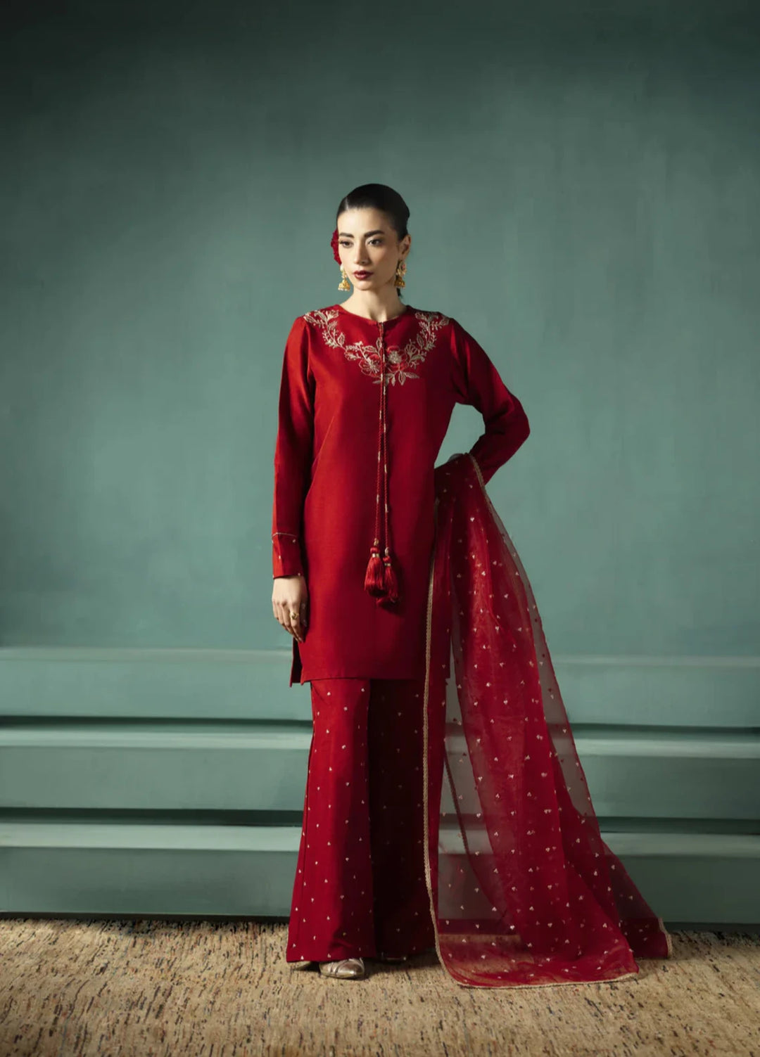 Koel by Jahaan RTW Embroidered Raw Silk 3 Piece Suit Vino Festive Collection