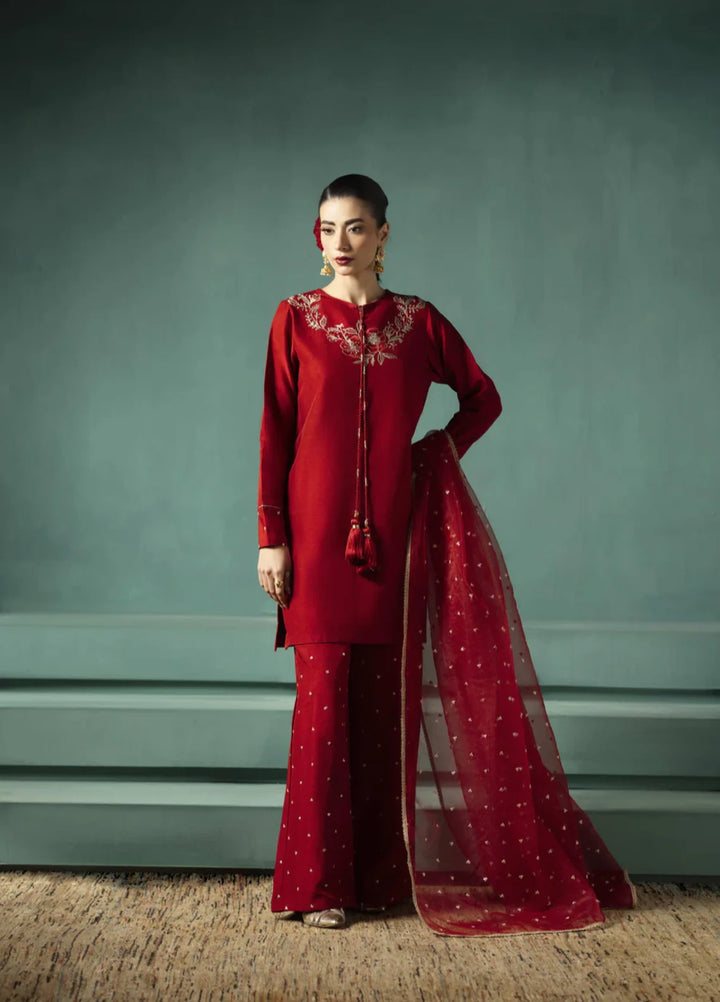 Koel by Jahaan RTW Embroidered Raw Silk 3 Piece Suit Vino Festive Collection