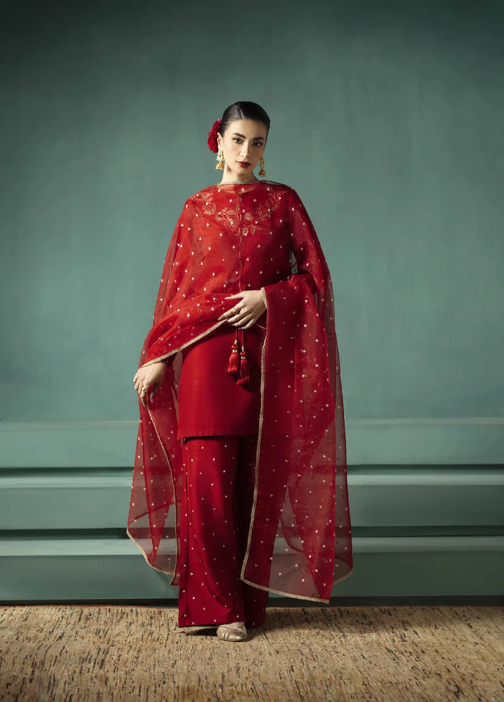 Koel by Jahaan RTW Embroidered Raw Silk 3 Piece Suit Vino Festive Collection