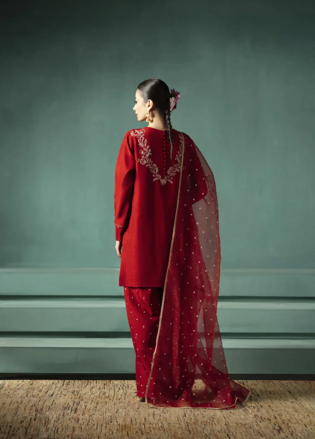 Koel by Jahaan RTW Embroidered Raw Silk 3 Piece Suit Vino Festive Collection