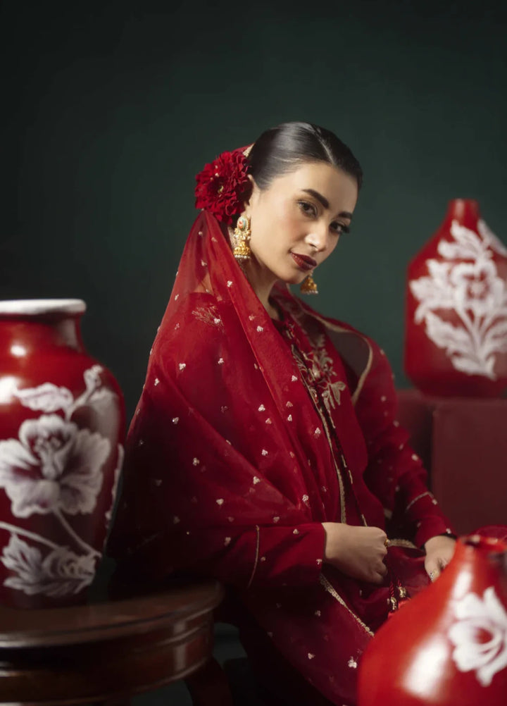 Koel by Jahaan RTW Embroidered Raw Silk 3 Piece Suit Vino Festive Collection