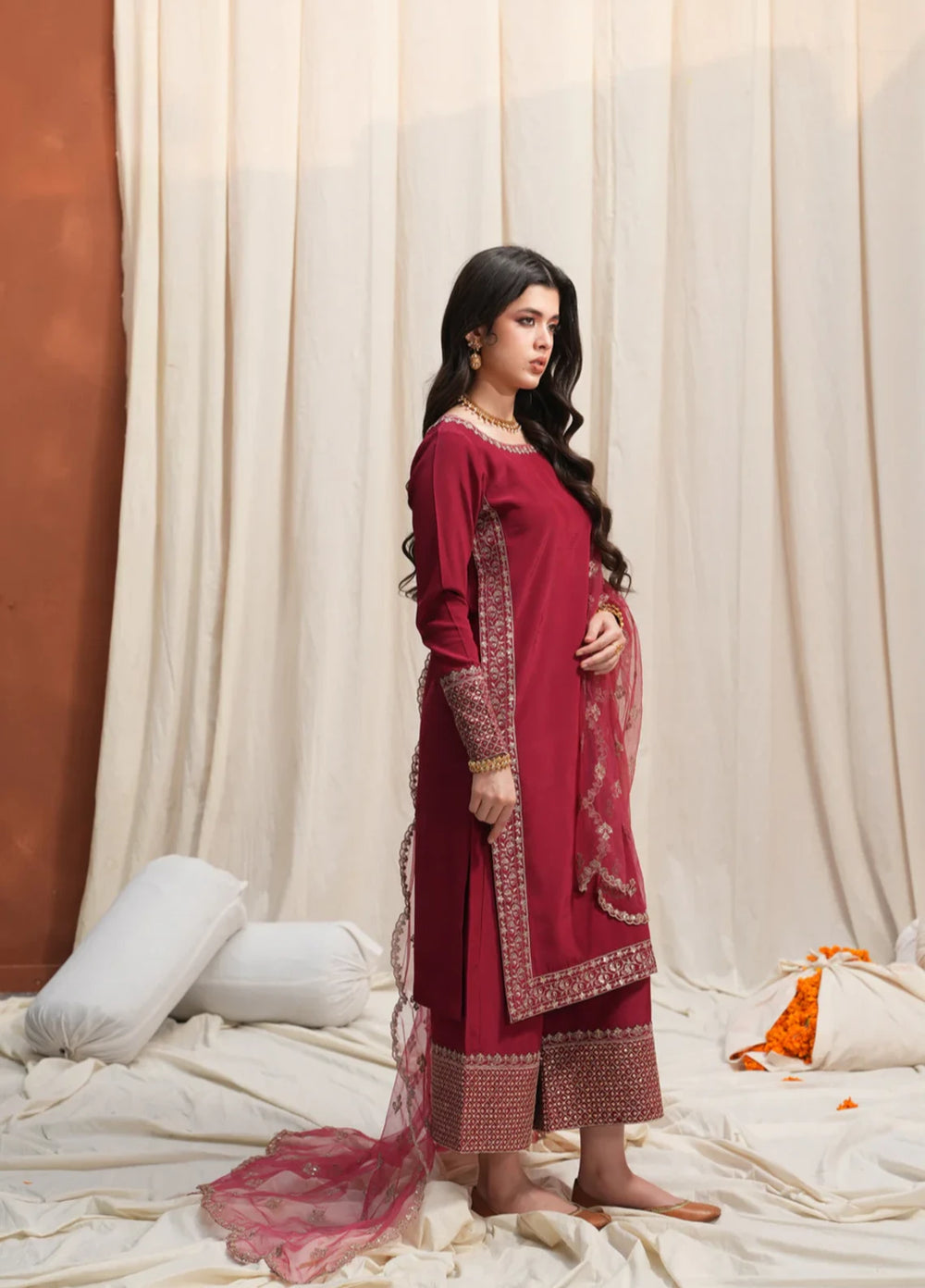 Koel by Jahaan RTW Embroidered Raw Silk 3 Piece Suit Gulaab Festive Collection