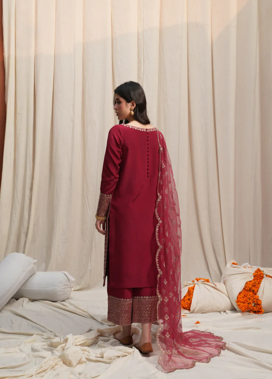 Koel by Jahaan RTW Embroidered Raw Silk 3 Piece Suit Gulaab Festive Collection