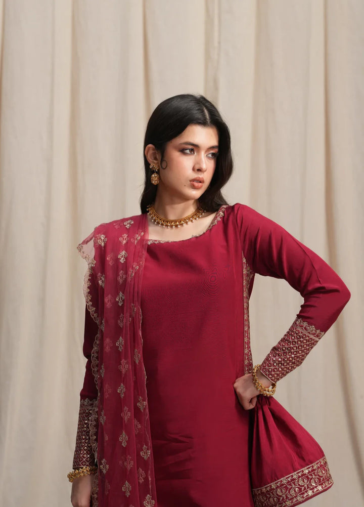 Koel by Jahaan RTW Embroidered Raw Silk 3 Piece Suit Gulaab Festive Collection
