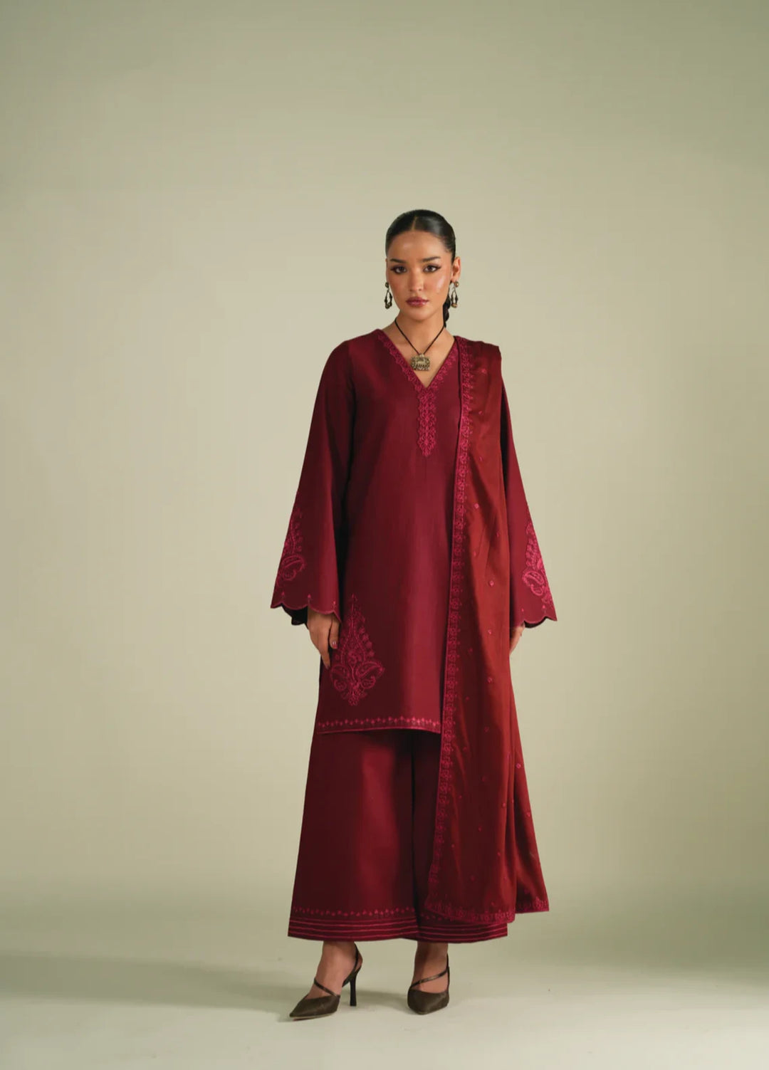 Winter Weave by Jahaan RTW Embroidered Khaddar 3 Piece Suit Sepia Casual Collection