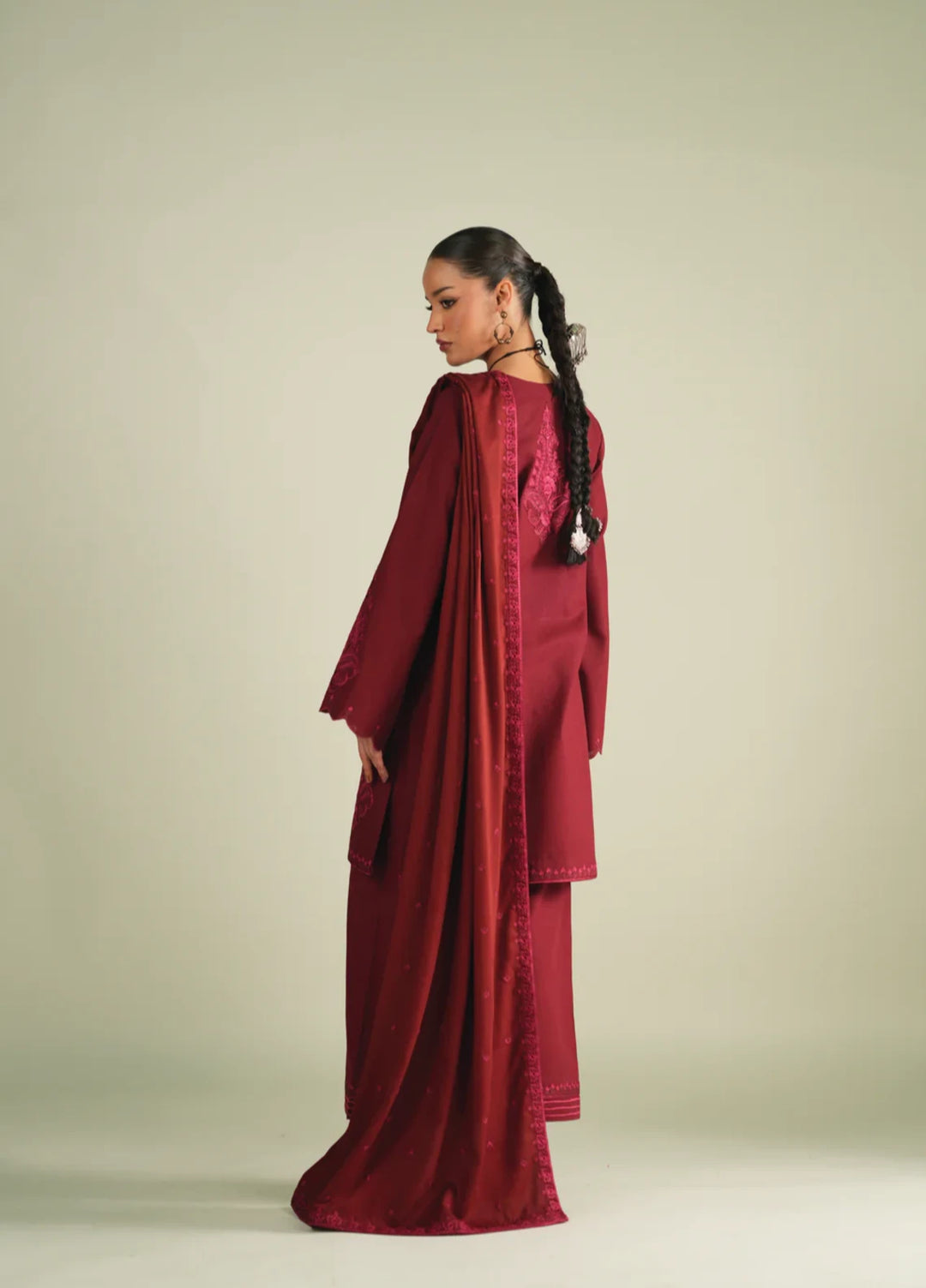Winter Weave by Jahaan RTW Embroidered Khaddar 3 Piece Suit Sepia Casual Collection