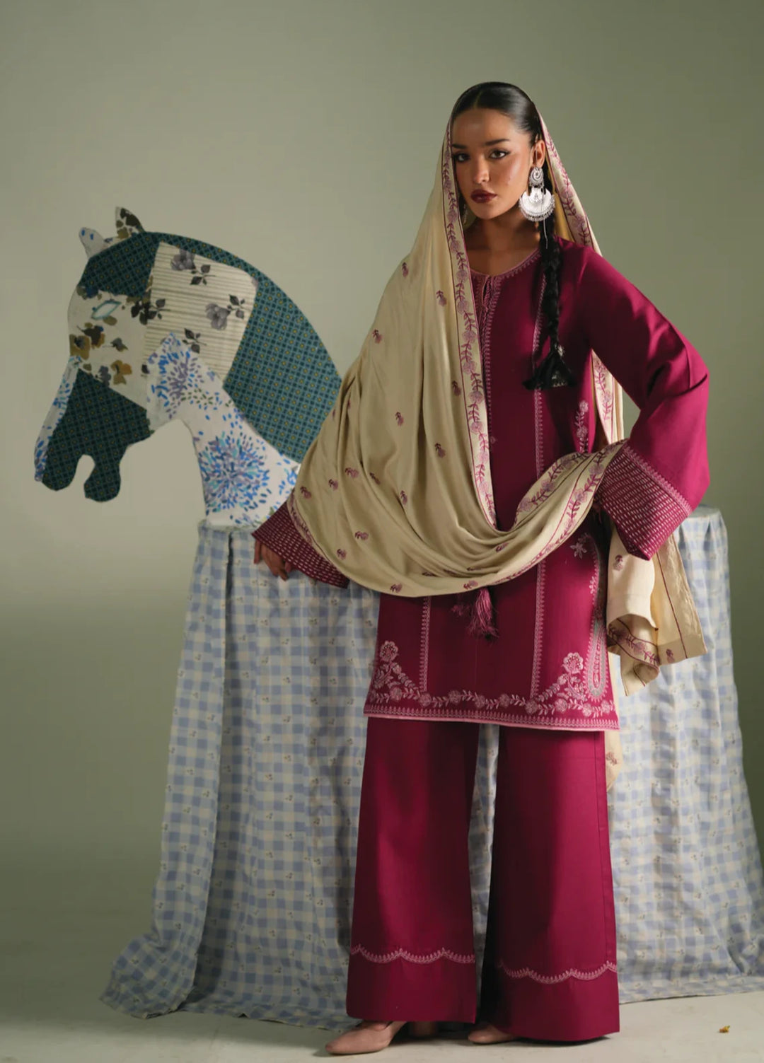 Winter Weave by Jahaan RTW Embroidered Khaddar 3 Piece Suit Moss Casual Collection