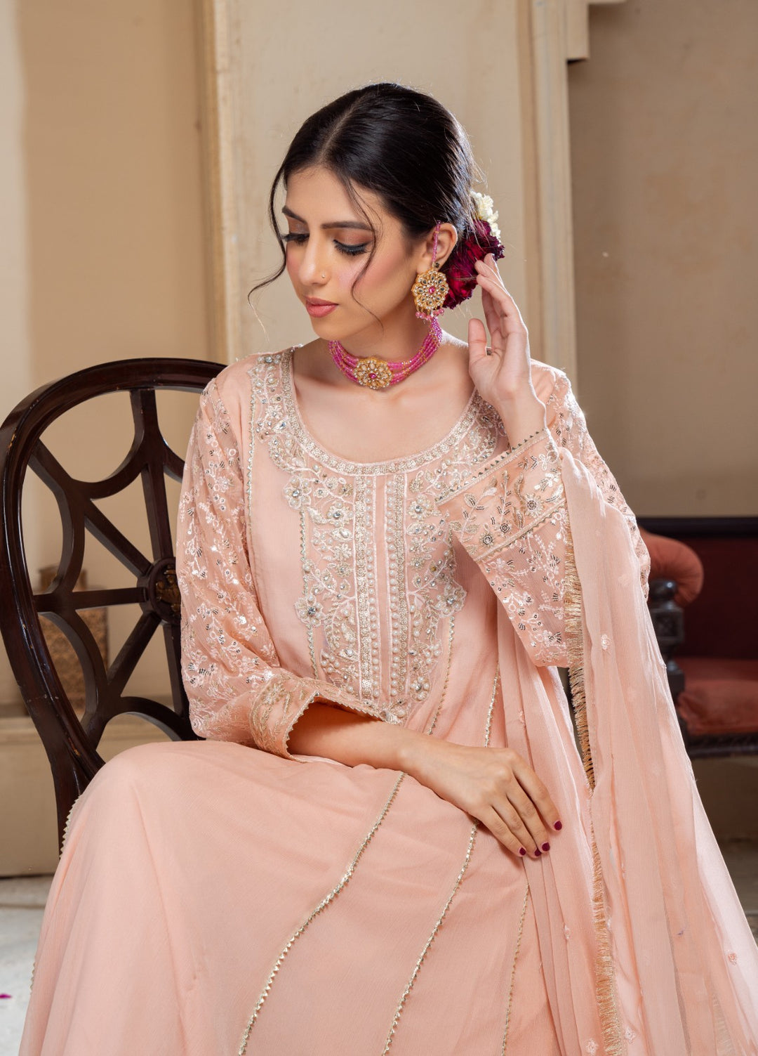 Rasm e Bahaar by Al Siyaab RTW Embroidered Chiffon 3 Piece Suit RAANI PEACH Festive Collection