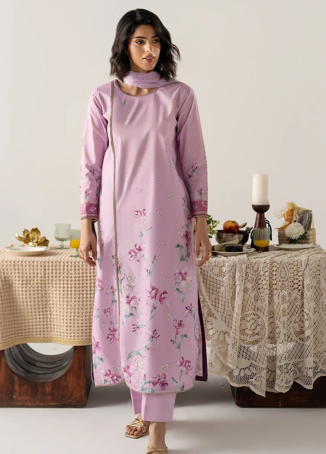 Zaymal Women RTW Printed Blended Lawn 3 Piece Suit LILAC ENSEMBLE Casual Collection