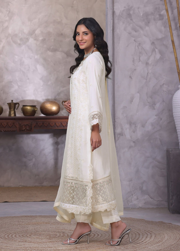 Shamooz Women RTW Embroidered Chiffon 3 Piece Suit Ivory I-CH-0020 Festive Collection