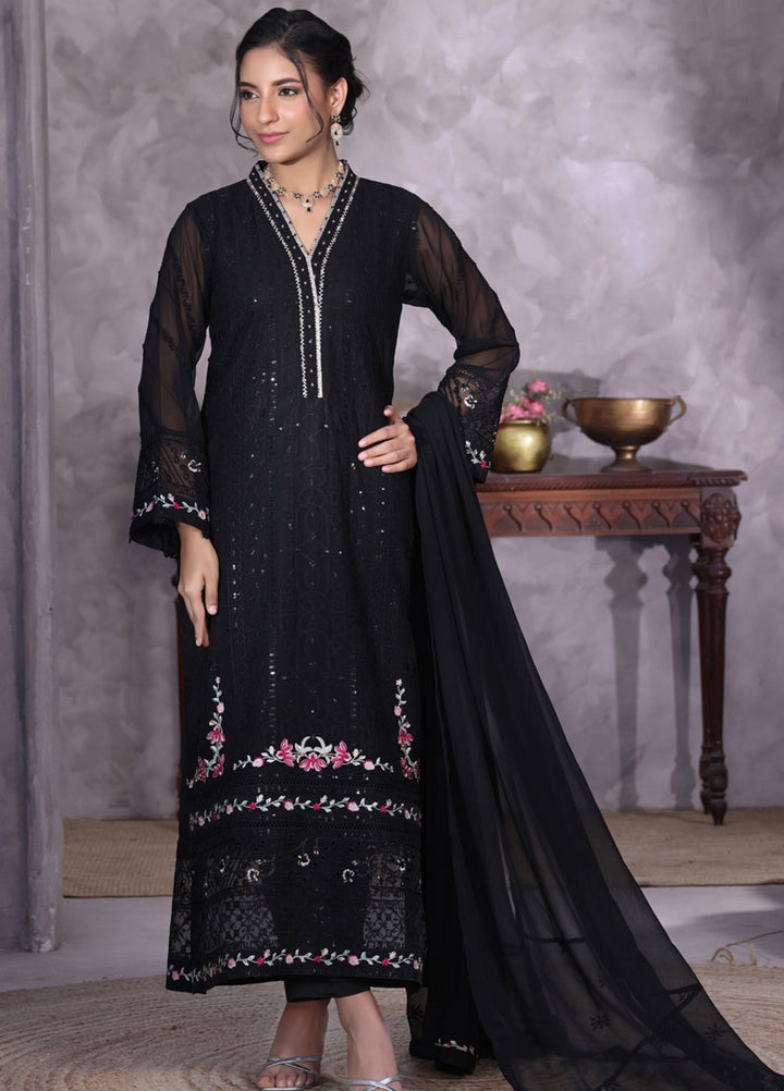 Shamooz Women RTW Embroidered Chiffon 3 Piece Suit Rich Black I-CH-0016 Festive Collection