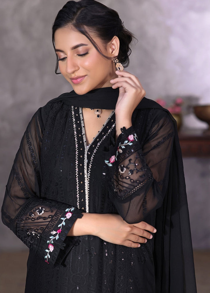 Shamooz Women RTW Embroidered Chiffon 3 Piece Suit Rich Black I-CH-0016 Festive Collection