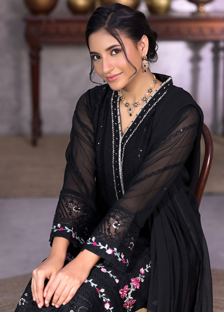 Shamooz Women RTW Embroidered Chiffon 3 Piece Suit Rich Black I-CH-0016 Festive Collection