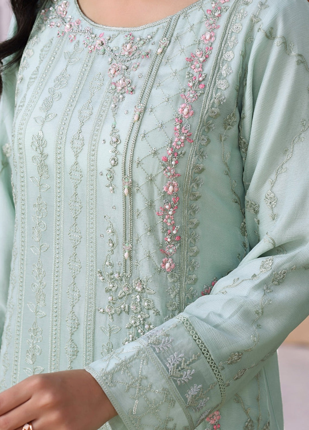 Shamooz Women RTW Embroidered Chiffon 3 Piece Suit Aqua I-CH-0017 Festive Collection