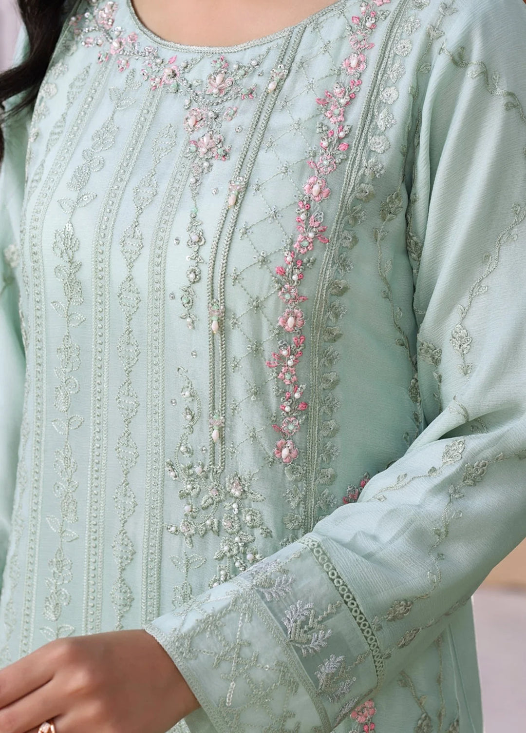 Gul Bano by Shamooz RTW Embroidered Crinkle Chiffon 3 Piece Suit SHM26RG I-CH-0017 Aqua - Festive Collection