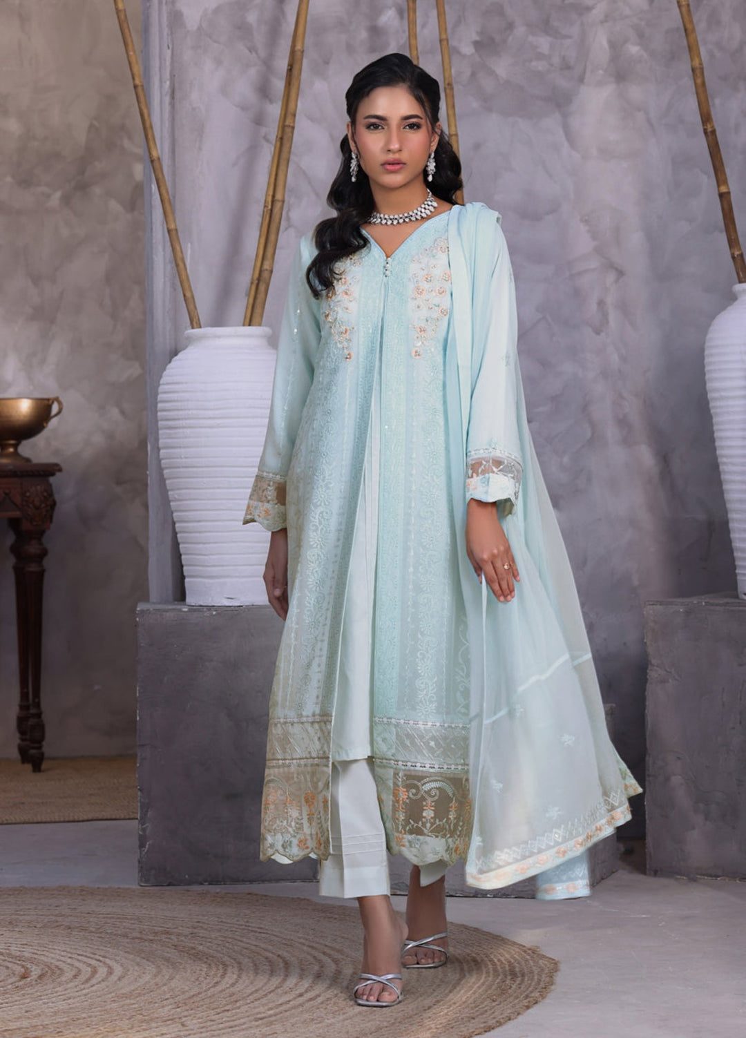 Shamooz Women RTW Embroidered Chiffon 3 Piece Suit Baby Blue I-CH-0018 Festive Collection