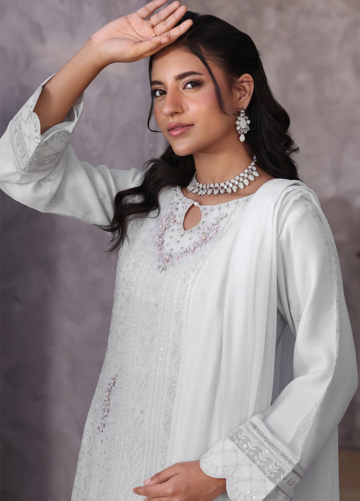 Shamooz Women RTW Embroidered Chiffon 3 Piece Suit Mist Grey I-CH-0019 Festive Collection