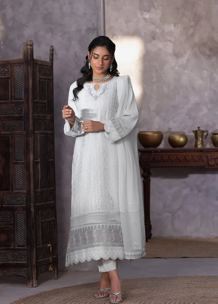Gul Bano by Shamooz RTW Embroidered Crinkle Chiffon 3 Piece Suit SHM26RG Mist Grey I-CH-0019 - Festive Collection