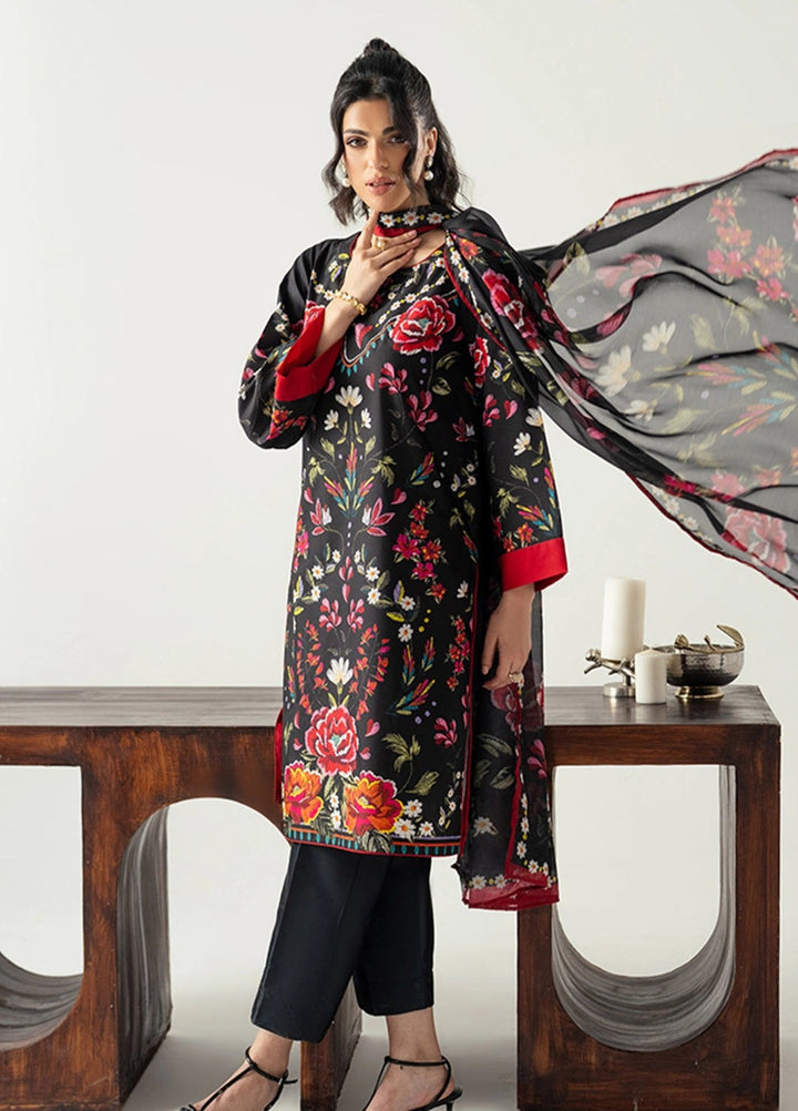 Zaymal Women RTW Printed Blended Lawn 3 Piece Suit RED-BLACK Casual Collection